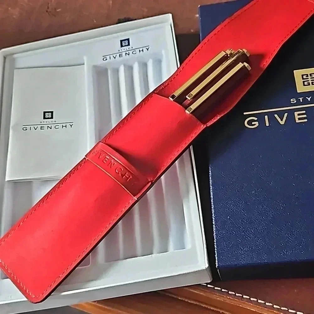Givenchy Red Ballpoint Pens and Pencil set with Case & Original Box (Black ink)
